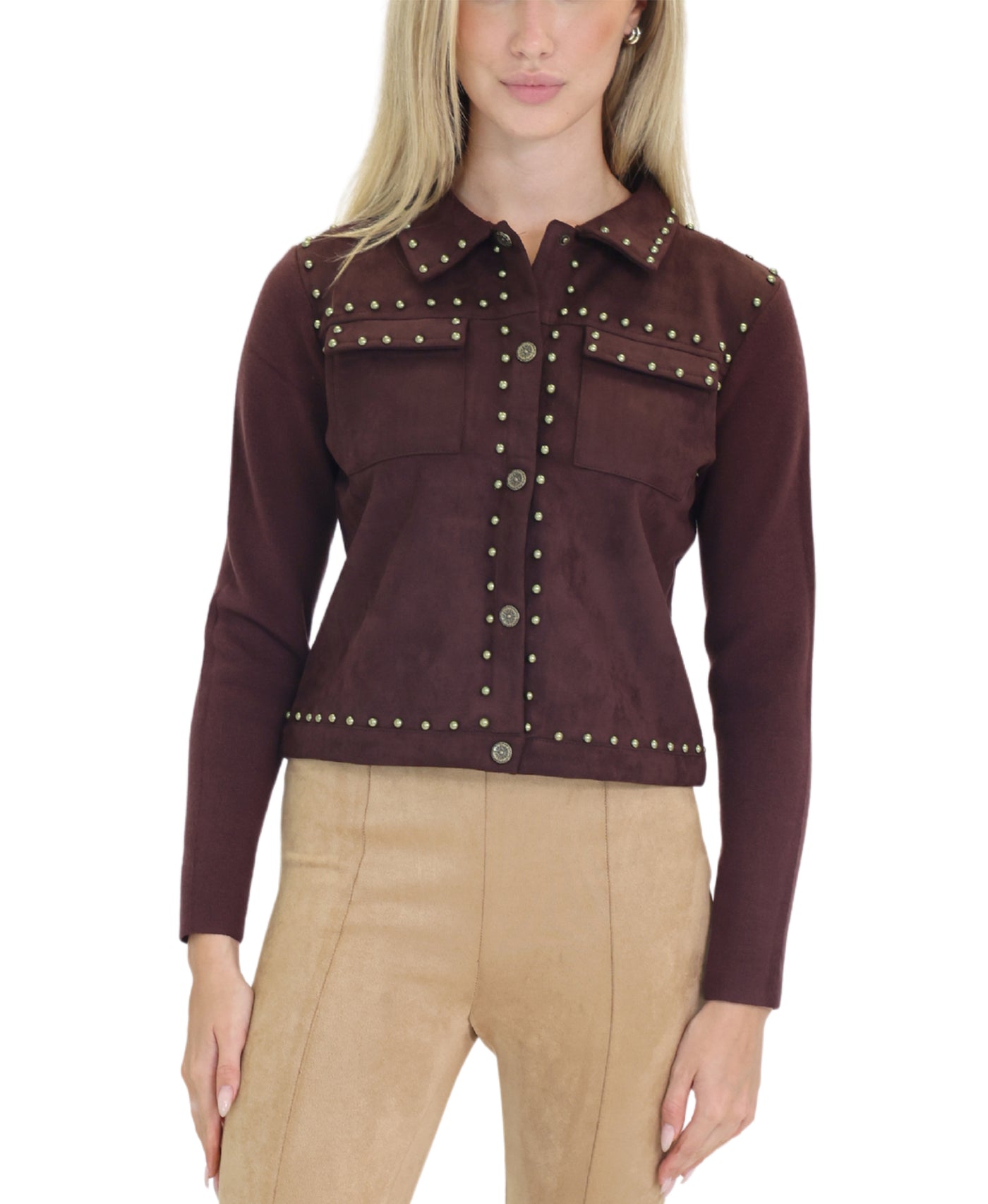 Faux Suede Jacket w/ Studs view 1
