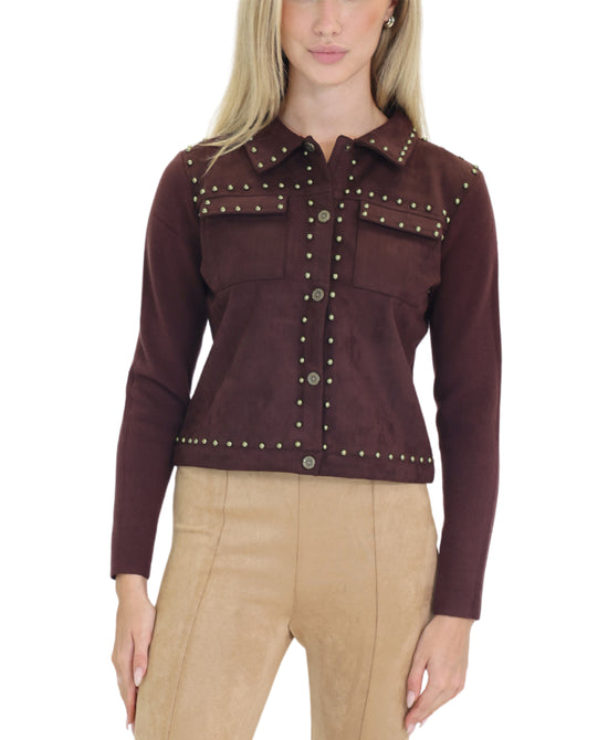 Faux Suede Jacket w/ Studs view 
