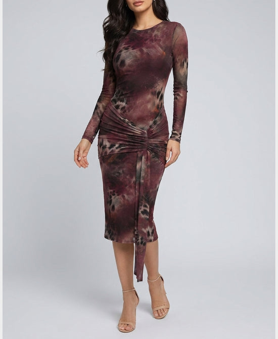 
Animal Print Mesh Midi Dress in PLUM MULTI view 1