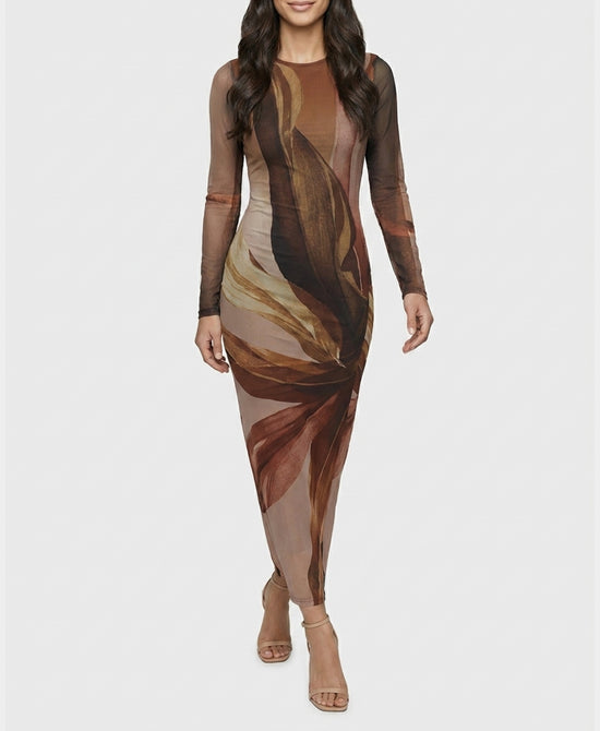 
Mesh Printed Maxi Dress in BEIGE MULTI view 1
