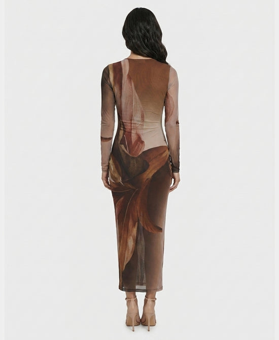 
Mesh Printed Maxi Dress in BEIGE MULTI view 2