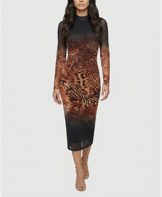 
Mesh Animal Print Midi Dress in BLACK MULTI view 1