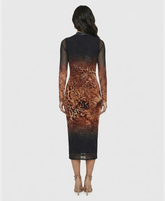 
Mesh Animal Print Midi Dress in BLACK MULTI view 2