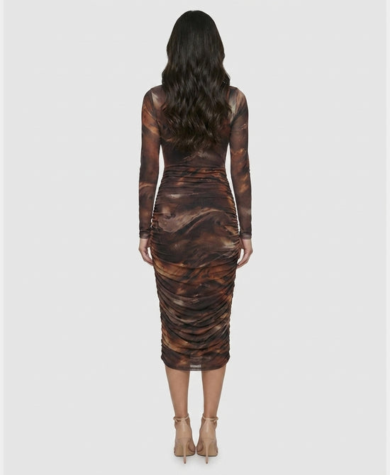 
Mesh Printed Midi Dress in BROWN MULTI view 2