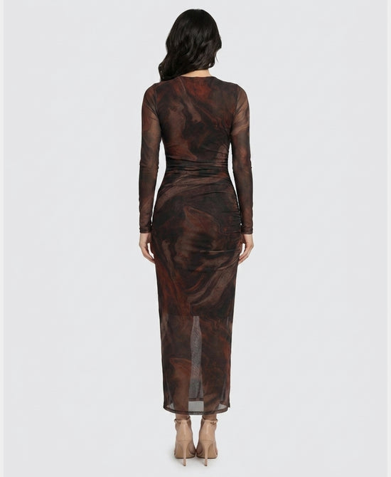 
Marble Print Mesh Maxi Dress in BROWN MULTI view 2