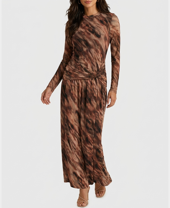 
Print Mesh Maxi Dress in BROWN MULTI view 1