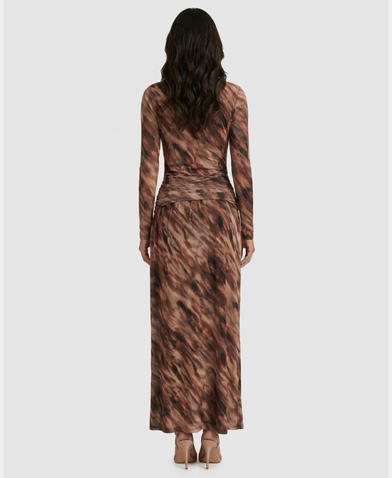 
Print Mesh Maxi Dress in BROWN MULTI view 2