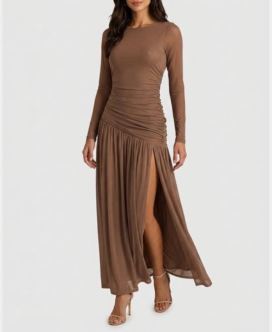 
Mesh Maxi Dress w/ Side Slit in MOCHA view 1