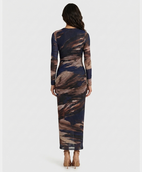 
Marble Print Mesh Maxi Dress in NAVY MULTI view 2
