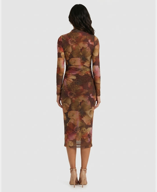 
Floral Print Mesh Maxi Dress in BROWN MULTI view 2
