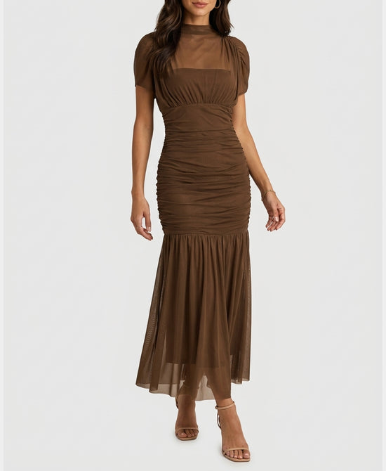 
Mesh Maxi Dress in BROWN view 1