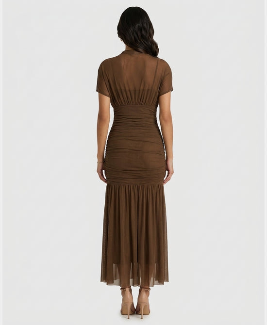 
Mesh Maxi Dress in BROWN view 2