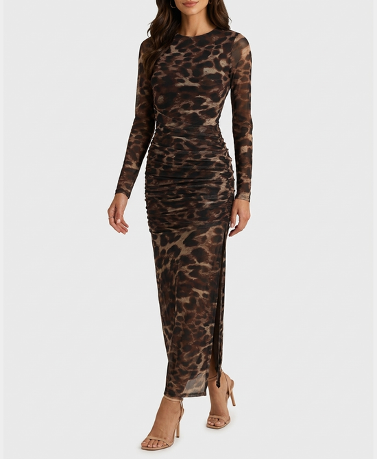 
Leopard Print Mesh Maxi Dress in BROWN/BLACK view 1