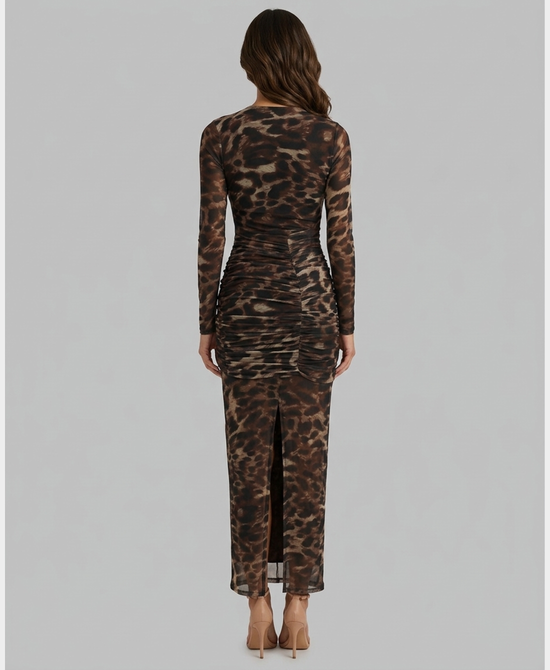 
Leopard Print Mesh Maxi Dress in BROWN/BLACK view 2
