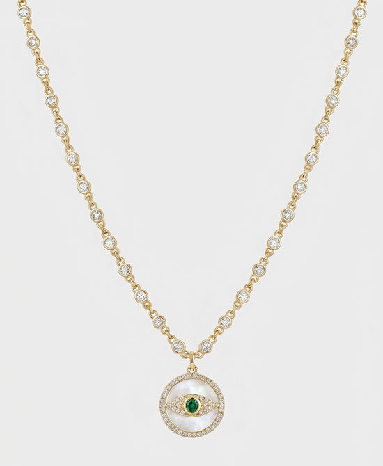 
Mother Of Pearl Pendant Eye Necklace in GOLD/GREEN view 2