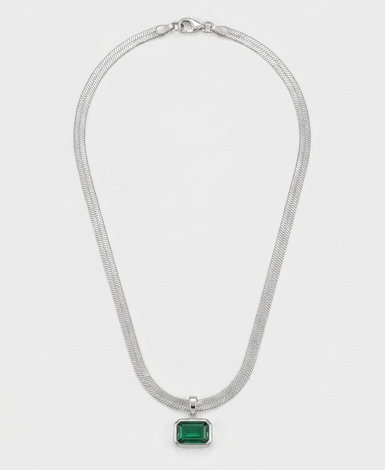 
14K Gold Plated Herringbone Pendant Necklace in SILVER/GREEN view 2