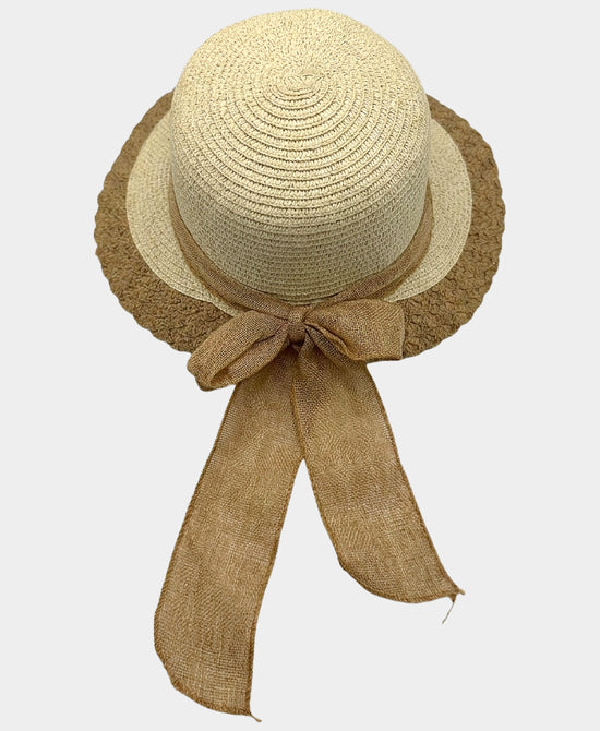 
Two Tone Straw Hat w/ Bow in NATURAL view 2