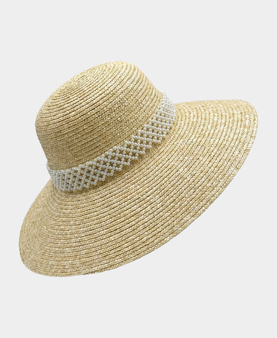 
Woven Straw Hat w/ Pearl Trim in NATURAL view 2