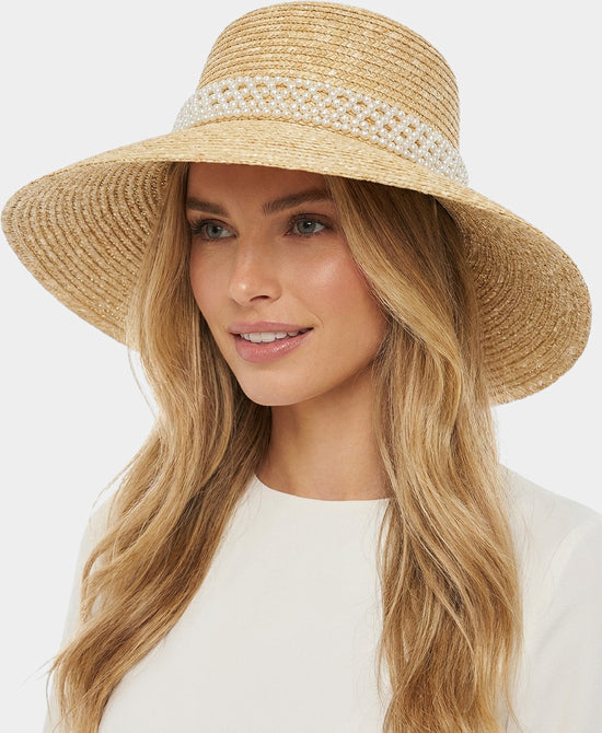 
Woven Straw Hat w/ Pearl Trim in NATURAL view 1