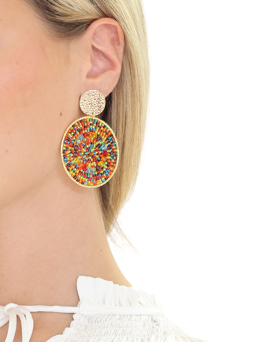 Color Beads & Crystal Circle Earrings view 1