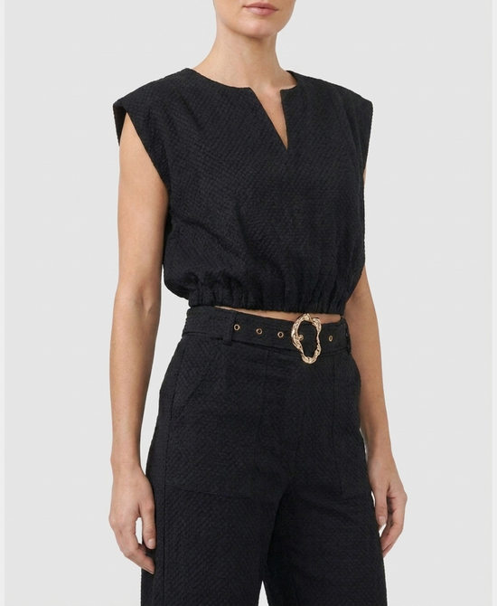 
Textured Bubble Crop Top in BLACK view 1