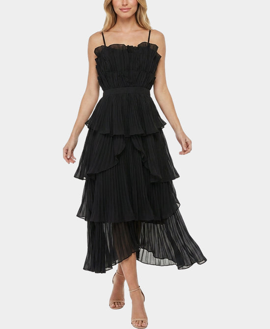
Tiered Pleated Maxi Dress in BLACK view 1