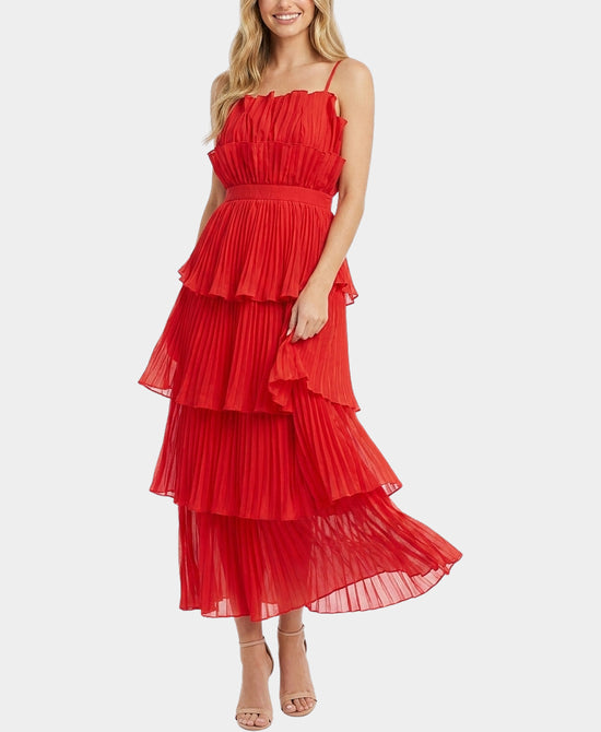
Tiered Pleated Maxi Dress in RED view 1