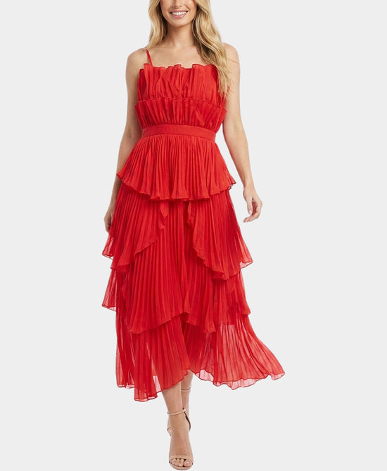 
Tiered Pleated Maxi Dress in RED view 1