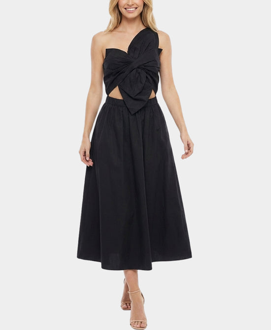 
Flower Bow Midi Dress w/ Cut-Out in BLACK view 1