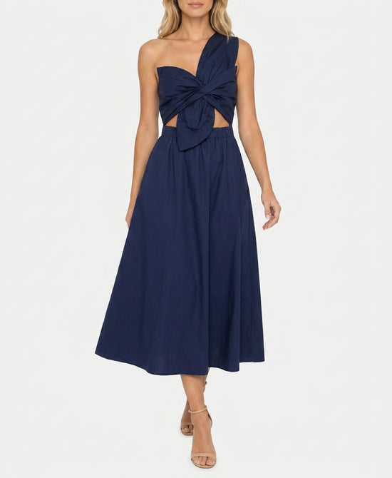 
Flower Bow Midi Dress w/ Cut-Out in NAVY view 1