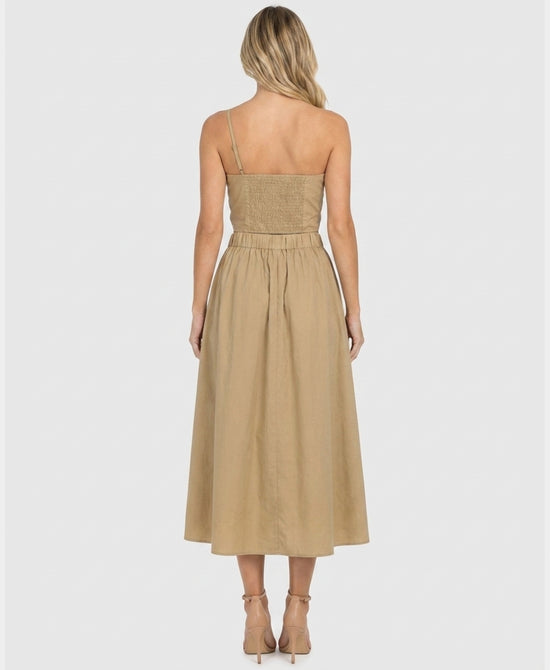 
Flower Bow Midi Dress w/ Cut-Out in BEIGE view 2