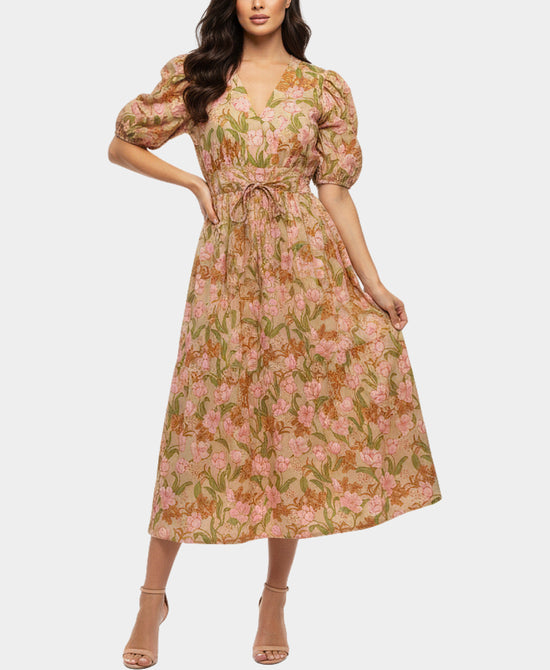 Floral Print Maxi Dress w/ Puff Sleeves view 1