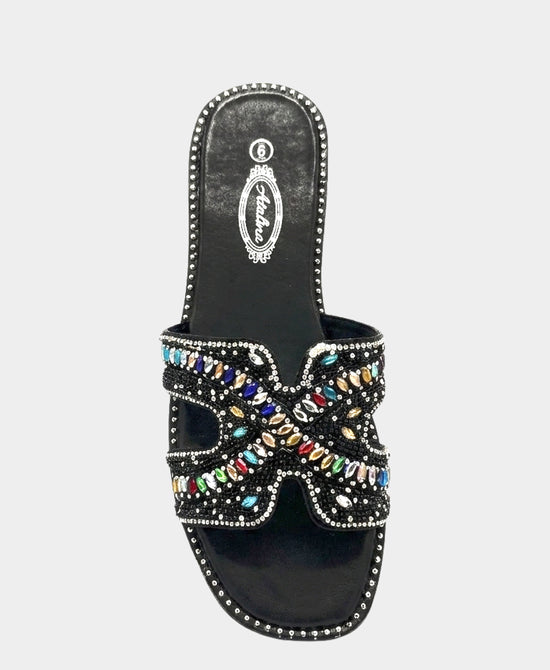 
Beaded Sandal w/ Crystals in BLACK MULTI view 2