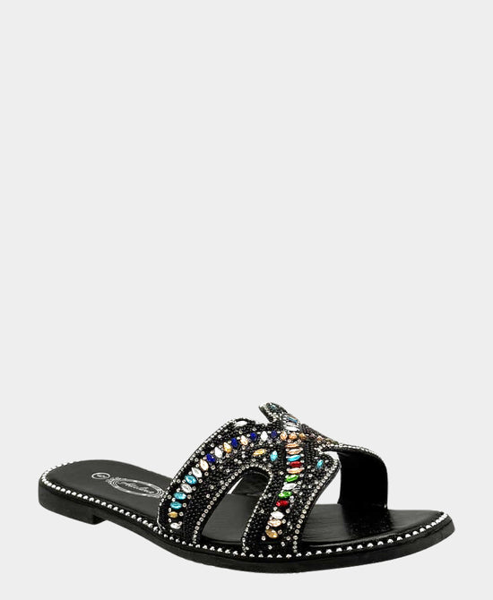 
Beaded Sandal w/ Crystals in BLACK MULTI view 1