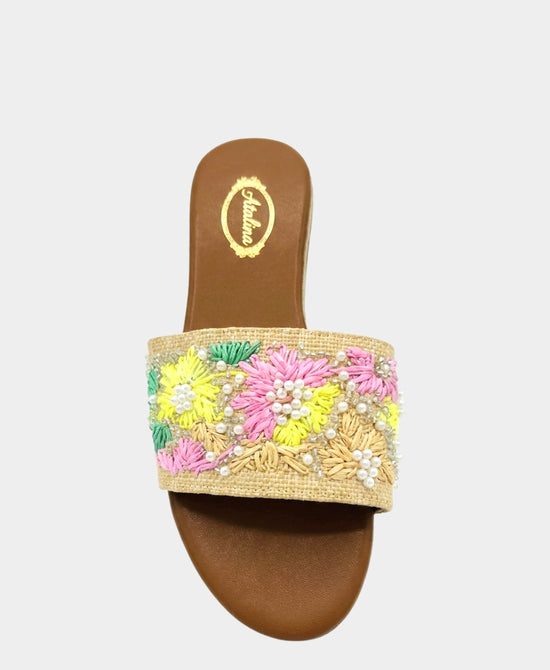 
Straw Beaded Sandal w/ Pearls in MULTI view 2