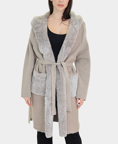 Reversible Shearling & Wool Combo Coat image 2