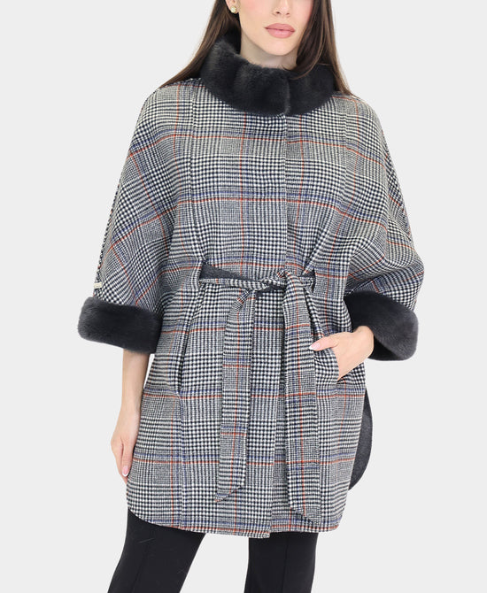 Reversible Wool Plaid Jacket w/ Mink Fur Trim view 