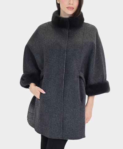 Reversible Wool Plaid Jacket w/ Mink Fur Trim image 2