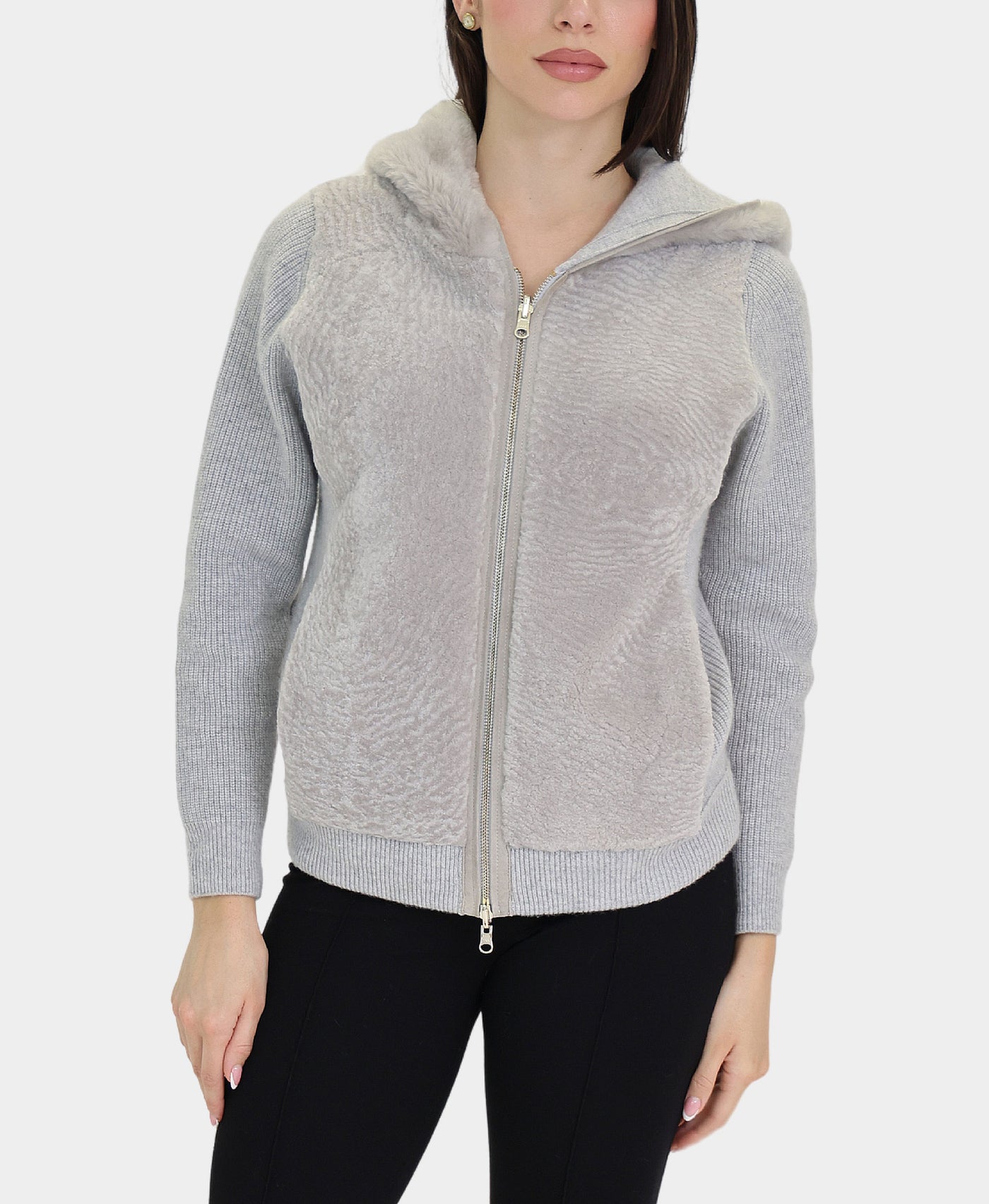 Reversible Shearling & Cashmere Combo Jacket w/ Hood view 1