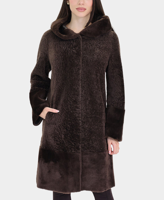 Reversible Shearling Coat w/ Hood view 