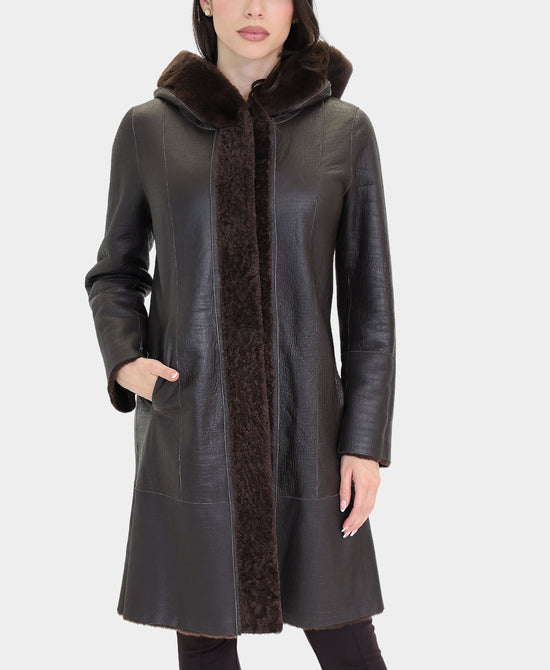 Reversible Shearling Coat w/ Hood view 