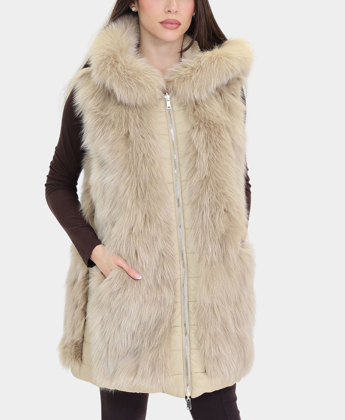 Reversible Fox Fur & Puffer Vest view 1