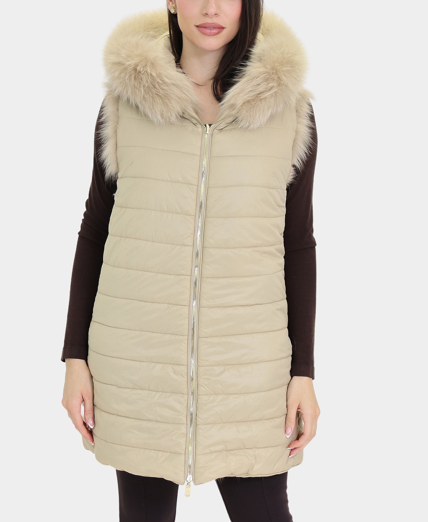 Reversible Fox Fur & Puffer Vest view 2