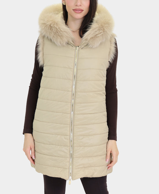 Reversible Fox Fur & Puffer Vest view 