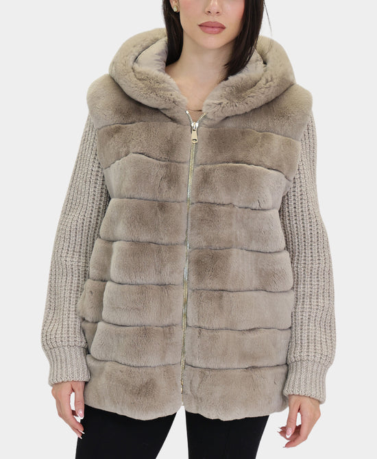 Fur & Knit Combo Jacket w/ Hood view 