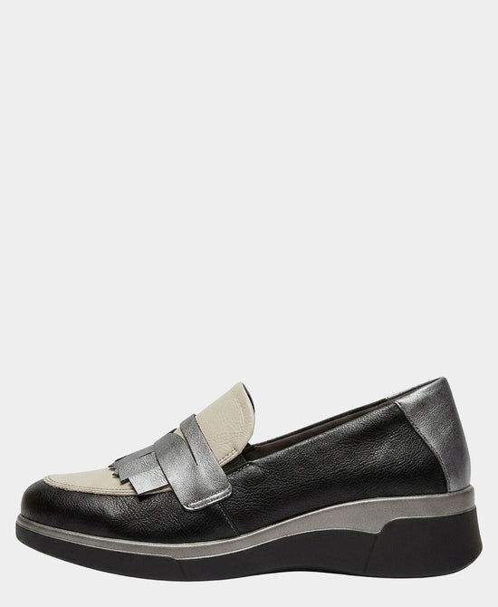 
Leather Fringe Wedge Loafer in BLACK/CREAM/ONYX view 2