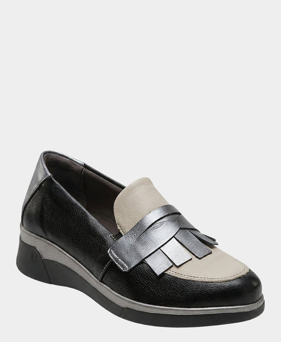 
Leather Fringe Wedge Loafer in BLACK/CREAM/ONYX view 1