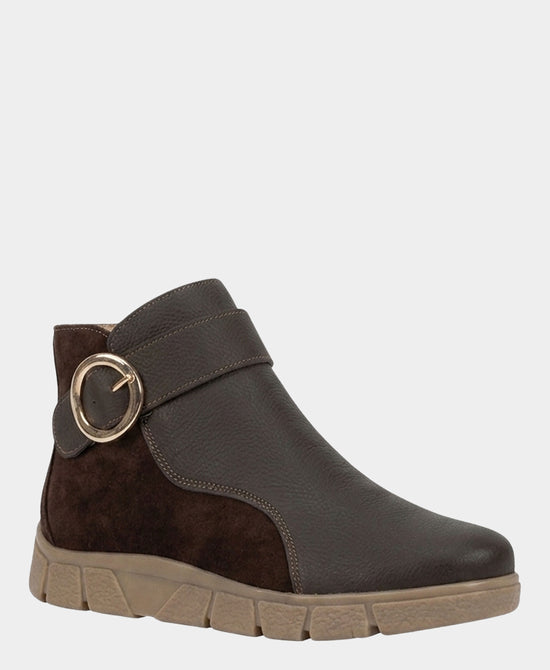
Leather & Suede Buckle Bootie in BROWN view 1