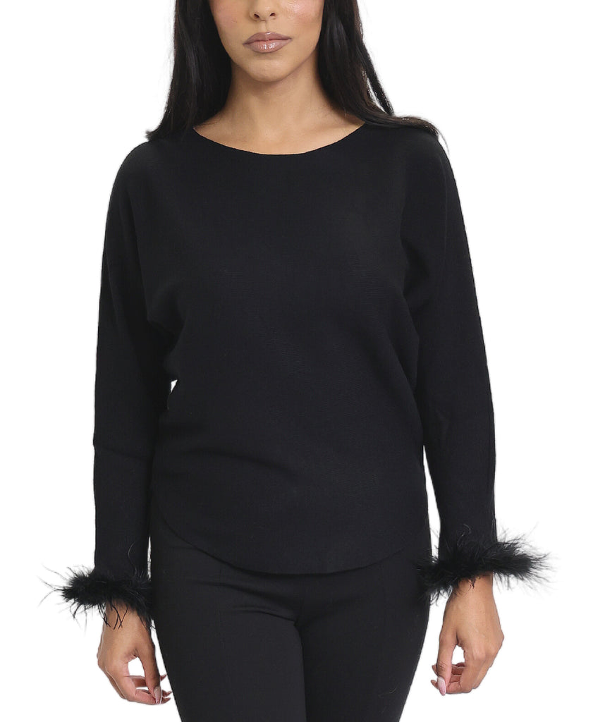 Sweater w/ Feather Cuffs