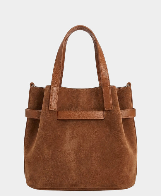 
Suede & Leather Turn Lock Handbag in BROWN view 2